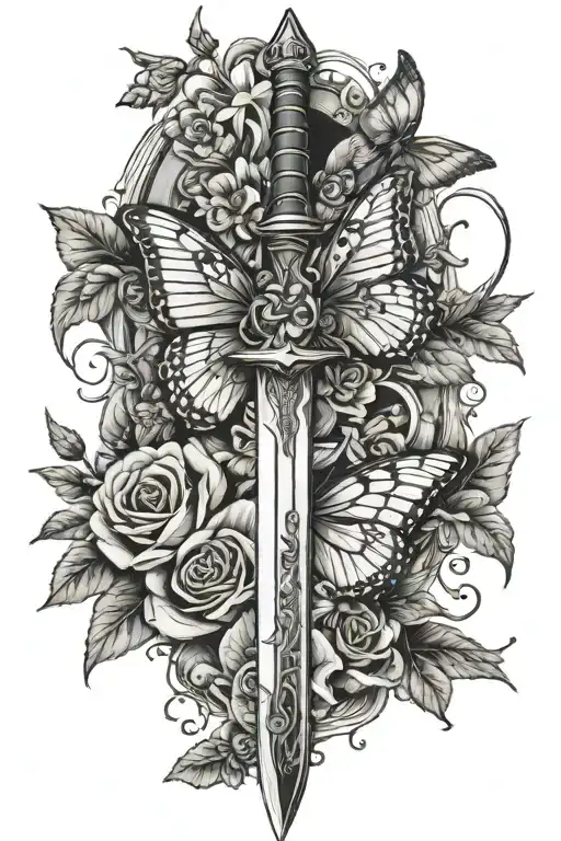Sword With Butterfly And Flowers
