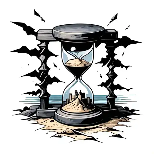 Broken Hourglass With Sandcastle