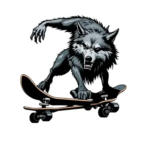 Zombi Wolf Riding A Skateboard