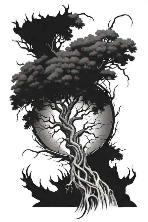 Forearm Tree Tattoo With Roots Starting From Fingers
