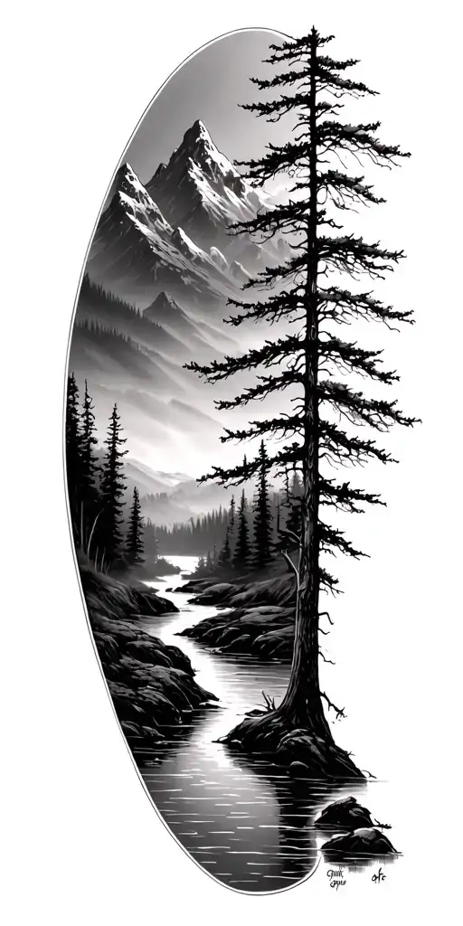 Mountain Stream With Trees Dead At The Bottom And Alive At The Top