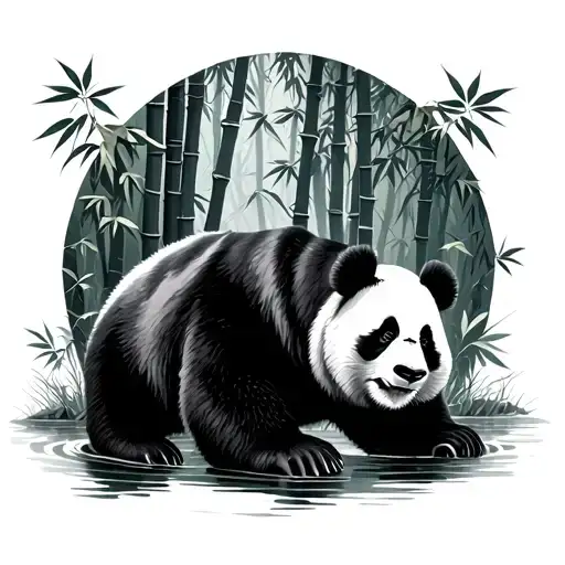 Panda Bear And Bamboo Forest