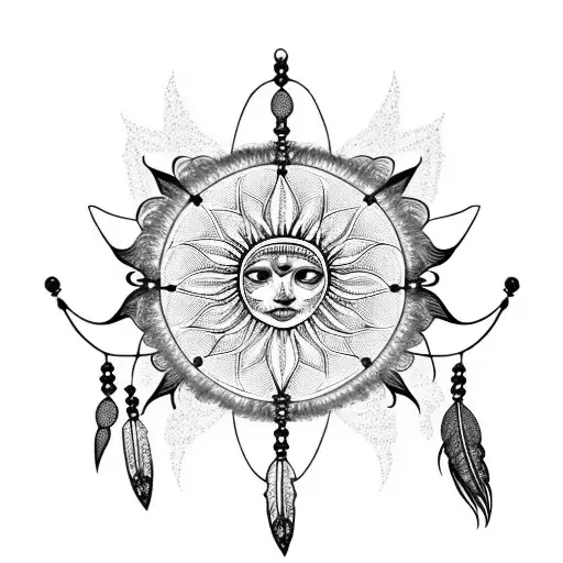 Bohemian Lace Sun Dream Catcher With Feathers Dangling From It
