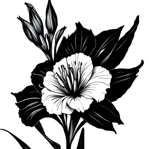 Black White Outline Gladiolus Carnation Lily