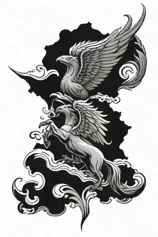 Bull And Phoenix Flying