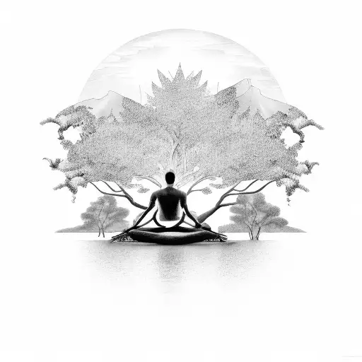 Man Seated On A Tree Meditating