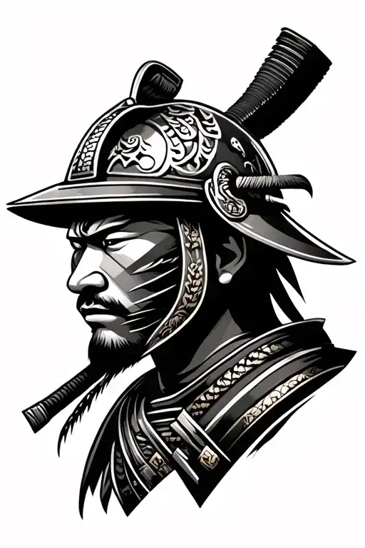 Samurai Head With Helmet