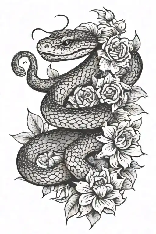 Snake And Flowers
