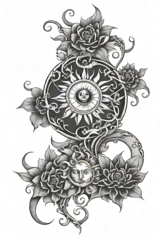 Vines And Flowers Symbolizing The Sun And Moon