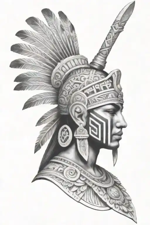Aztec Warrior Holding Woman Tattoo