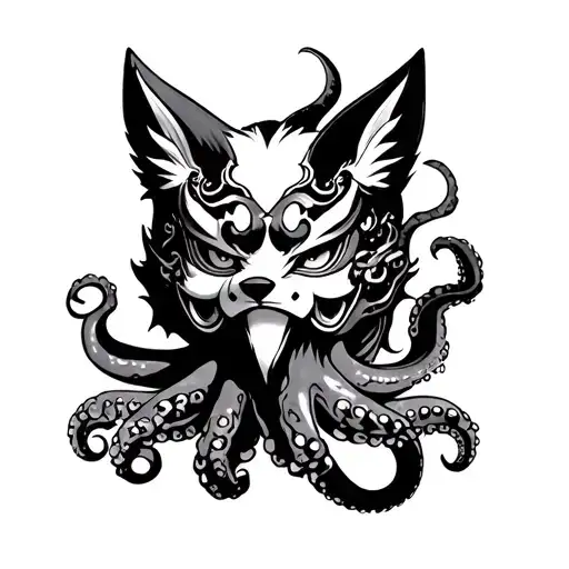 Octopus With Kitsune And Oni Mask