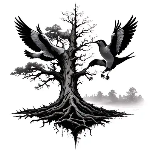 Hald Dead Half Alive Tree And On The Half Dead Side It Turns To Birds