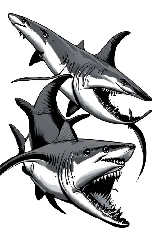 Shark Swimming Together Top View