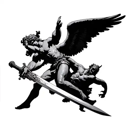 Angel Defeating The Devil With A Sword