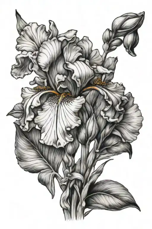 Iris Flower And Olive Plant