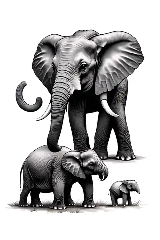 Two Adult Elephants And Two Baby Elephants Together