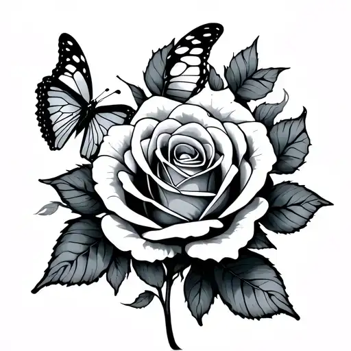 Rose With Butterflies On Shoulder