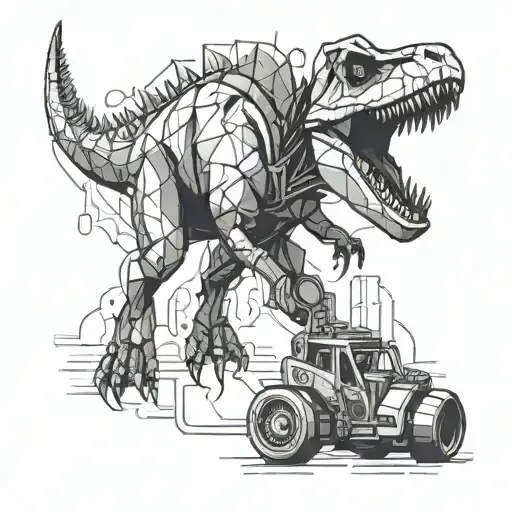 An Abstract Geometric Design Of A Dinosaur Surrounded By Welding Equipment