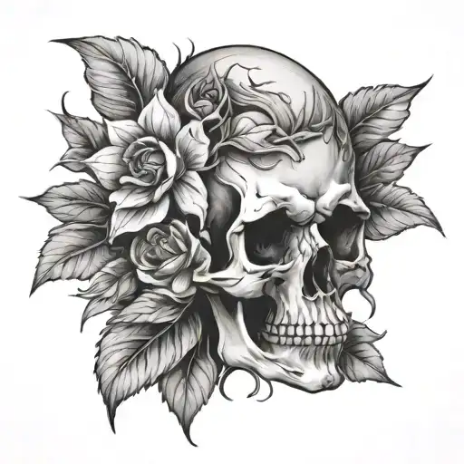 Skull Flowers Winter Darkness