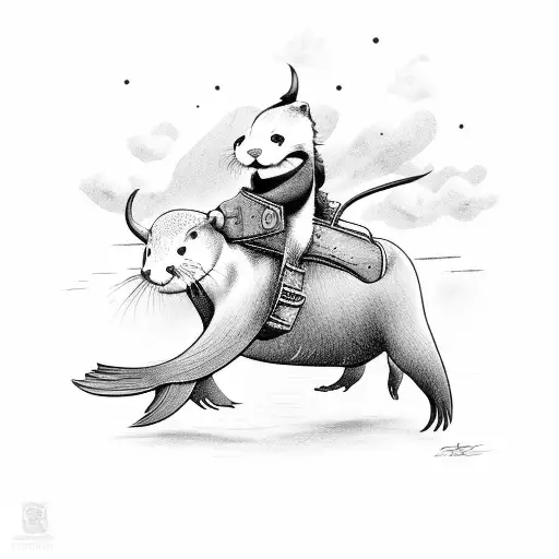 Otter Riding A Cow In A Rodeo