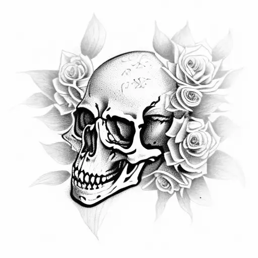 Skeleton In Shadows With Flowers Coming Out Of Inside It