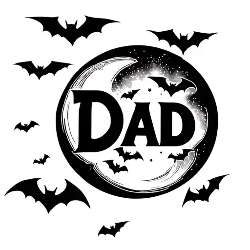 Small Swarm Bats With The Word Dad Inside A Moon In The Background