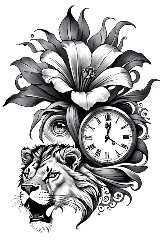 Iris Flower With A Clock And An Lions Eye And With Some Japanese Waves