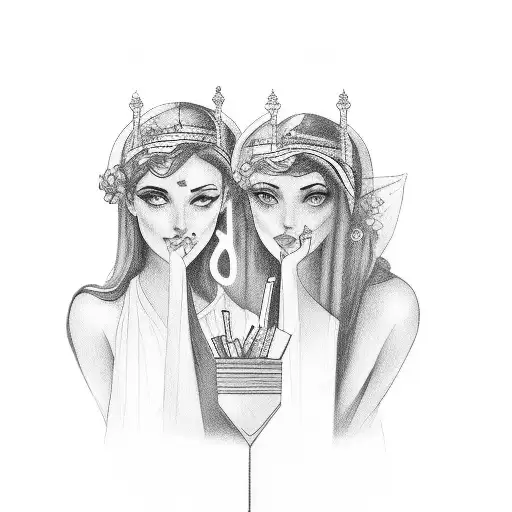 Two Greek Goddesses One With Book In Hand And One With Drinking Vase