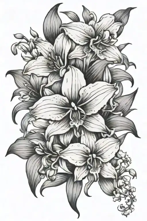 Lily Flower And Orchid Flowers Growing