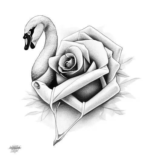 Swan In Low Rose Bush