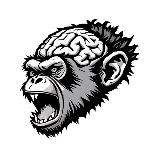 Angry Screaming Monkey Head With Brain Exposed