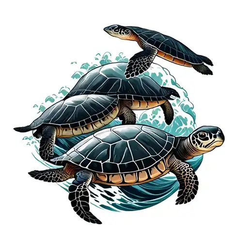 Basic Ocean Wave With Three Simple Turtles Underneath