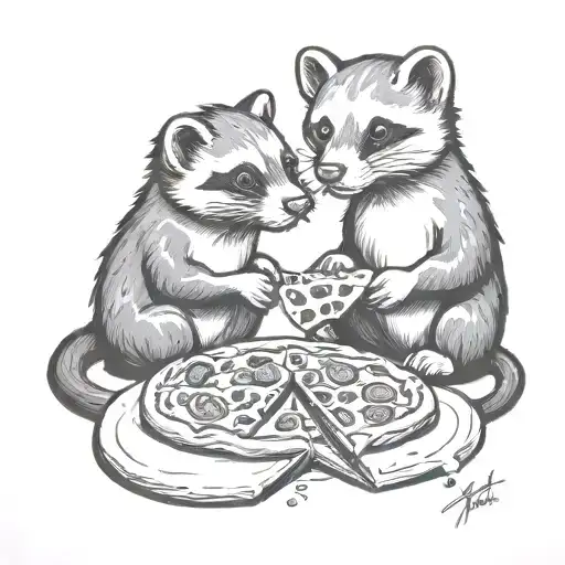 Ferret And Dog Eat Pizza