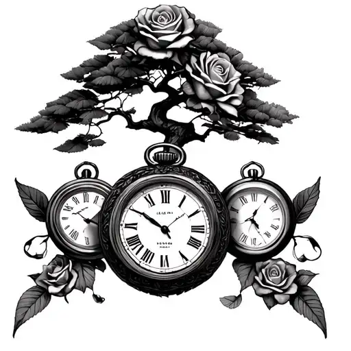 3 Stop Watches With Roses Leg Sleeve With Filling And A Bonsai Tree