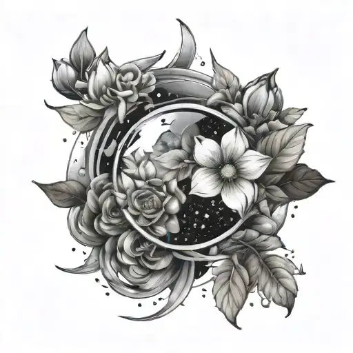 A Galaxy Made Up Of Different Types Of Flowers With A Crystal Planet At The Center