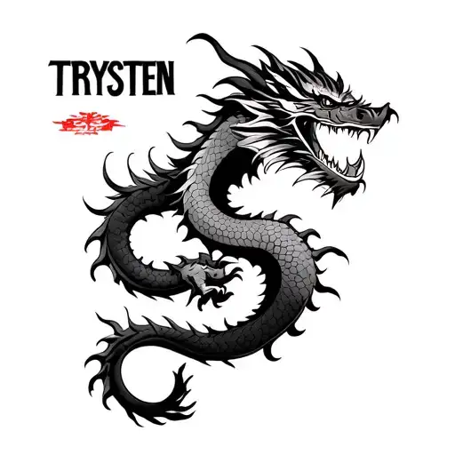 Japanese Dragon With The Word Trysten On It