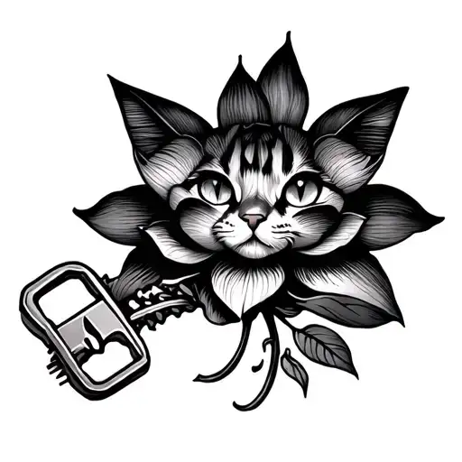 Floor And Cat Key With Lotus Flower Flower
