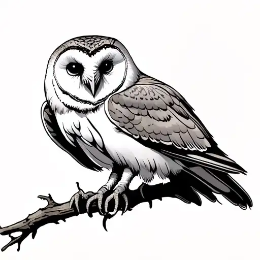 Barn Owl Perched On A Branch With A Large Intestine In Claws