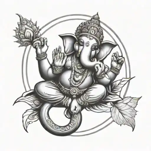 Moon Ganesh Leaves Intertwined Representing