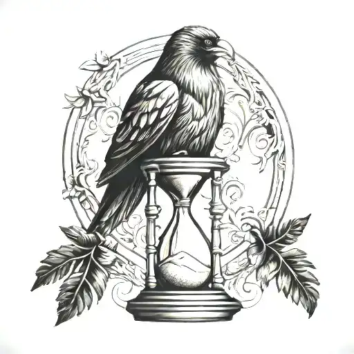 Hourglass With Raven Perched