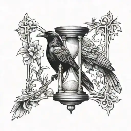Hourglass With Raven Perched