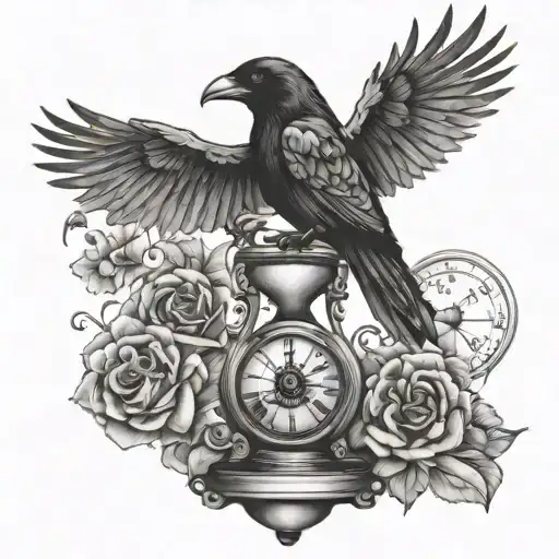 Hourglass With Raven Perched Atop