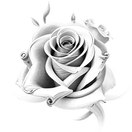 A Black And Grey Tattoo Of A Rose And Lily Intertwined With Each Other