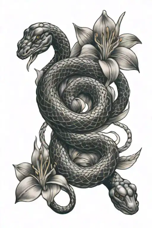 Small Snake In Lilies