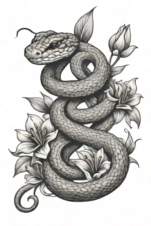 Small Snake In Lilies