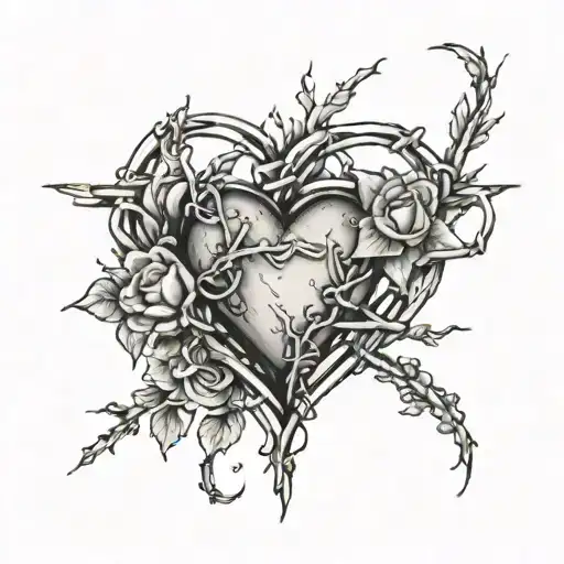 Barbwire Heart With March Birth Flower