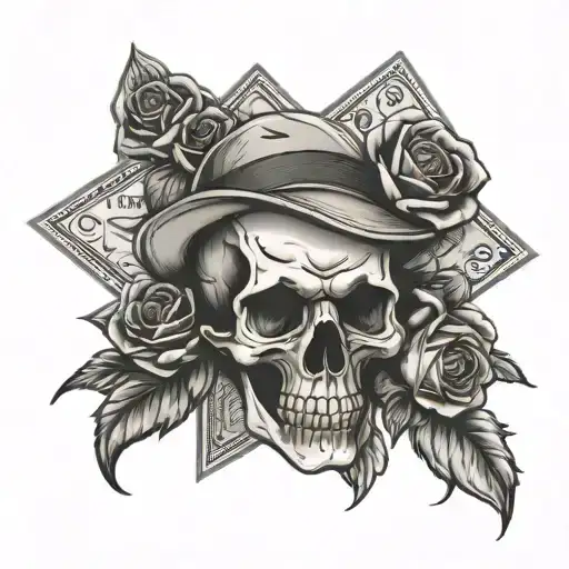 Skull Roses Money Ace Cards With Skull Motif