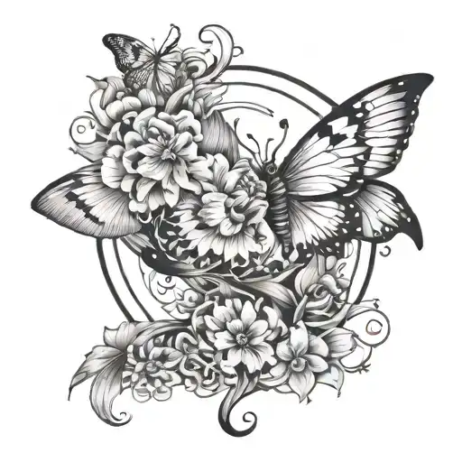 Pisces Zodiac With Daffodila And Butterfly's