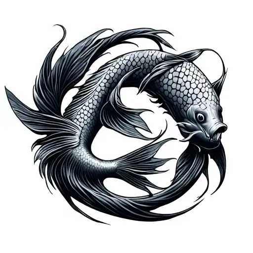 Pisces Zodic Round Tattoo Design Featuring