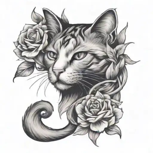 Cat In Flower Intertwined
